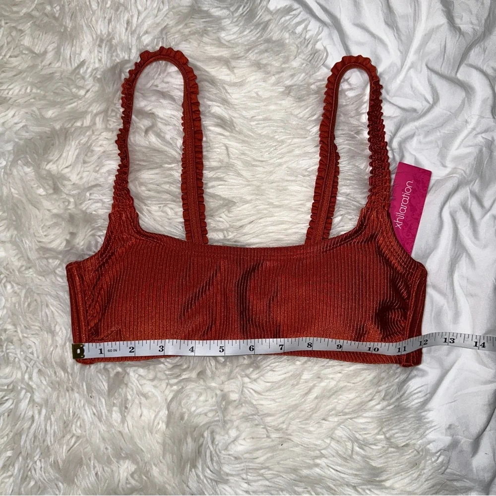 Xhilaration | NWT Ribbed Ruffle Strap Bikini Top Dark Red Burnt Orange S